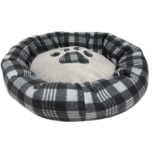 מיטה עגולה ומרופדת עם הדפס כף רגל – אפור שחור