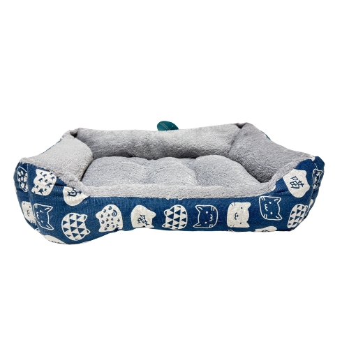 מיטת כלבים מרובעת מרופדת – דגם כלבים וחתולים כחולים