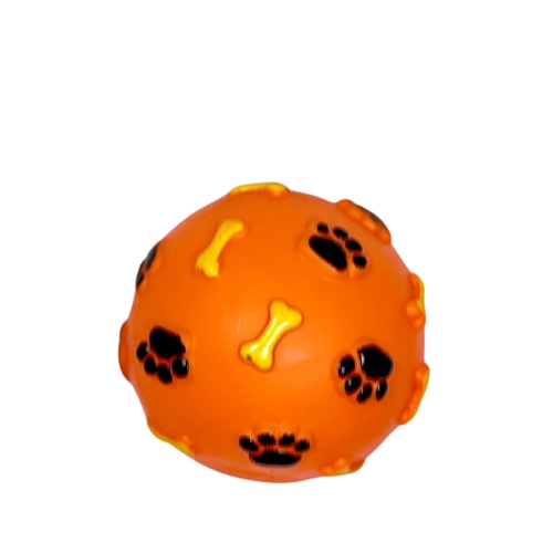 כדור גומי צבעוני מצפצף עם ציורי עצמות וכפות רגליים