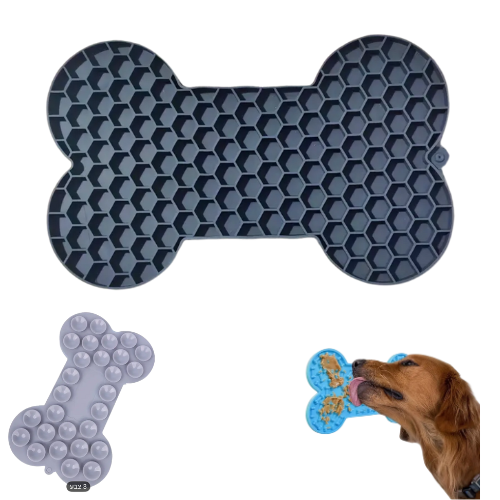 משטח ליקוק לכלב בצורת עצם – להרגעה, הנאה והעסקה חכמ - אפור
